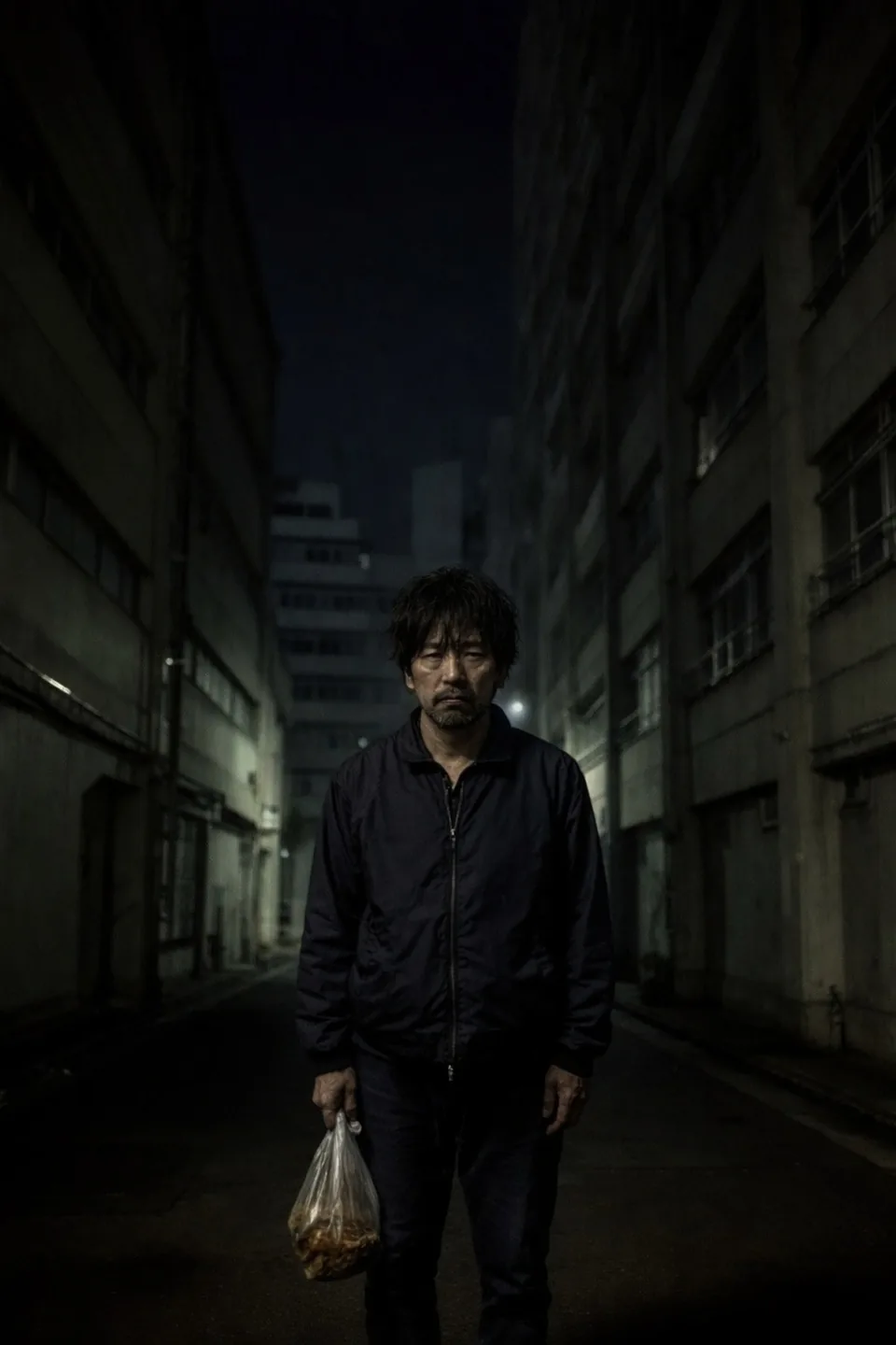 夜の路地に立つ人のイメージ