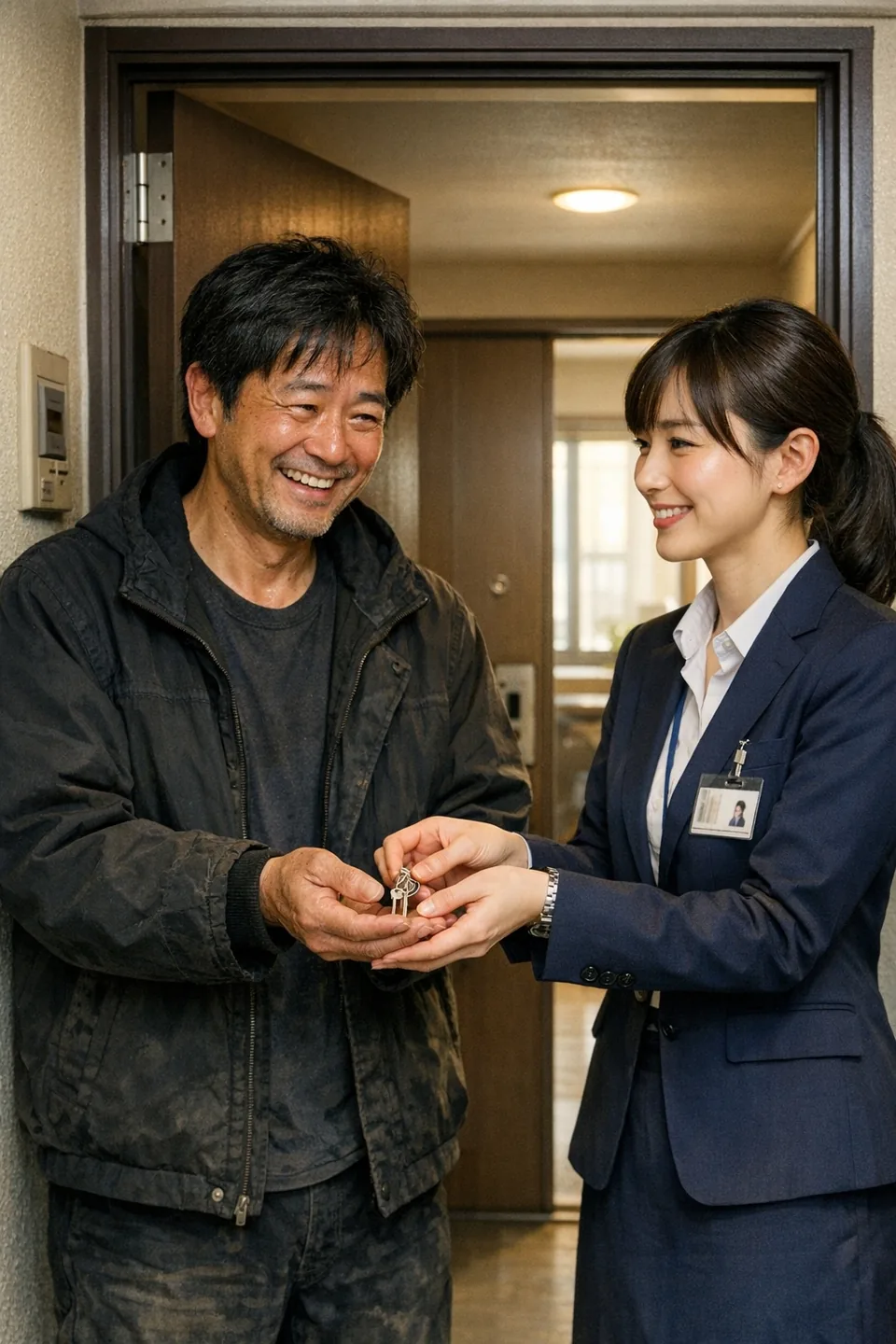玄関先で鍵を受け取る場面のイメージ